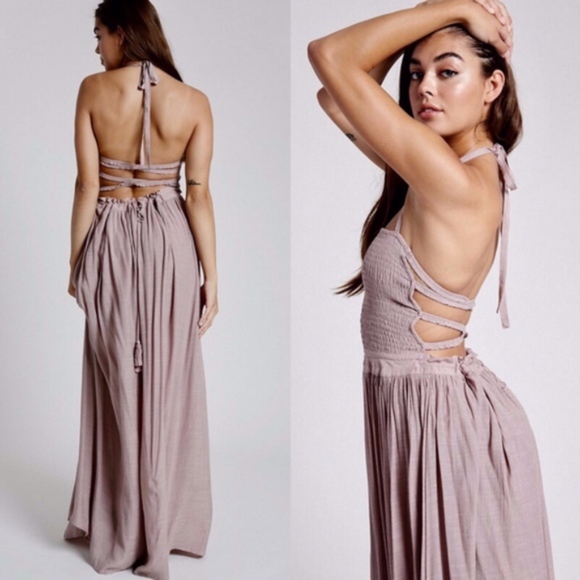 Bellanblue Dresses & Skirts - bohemian lace up black Halter Maxi Dress mauve